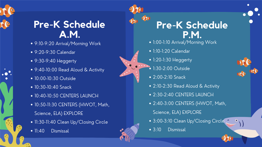 Pre-K A.M. & P.M. Schedule